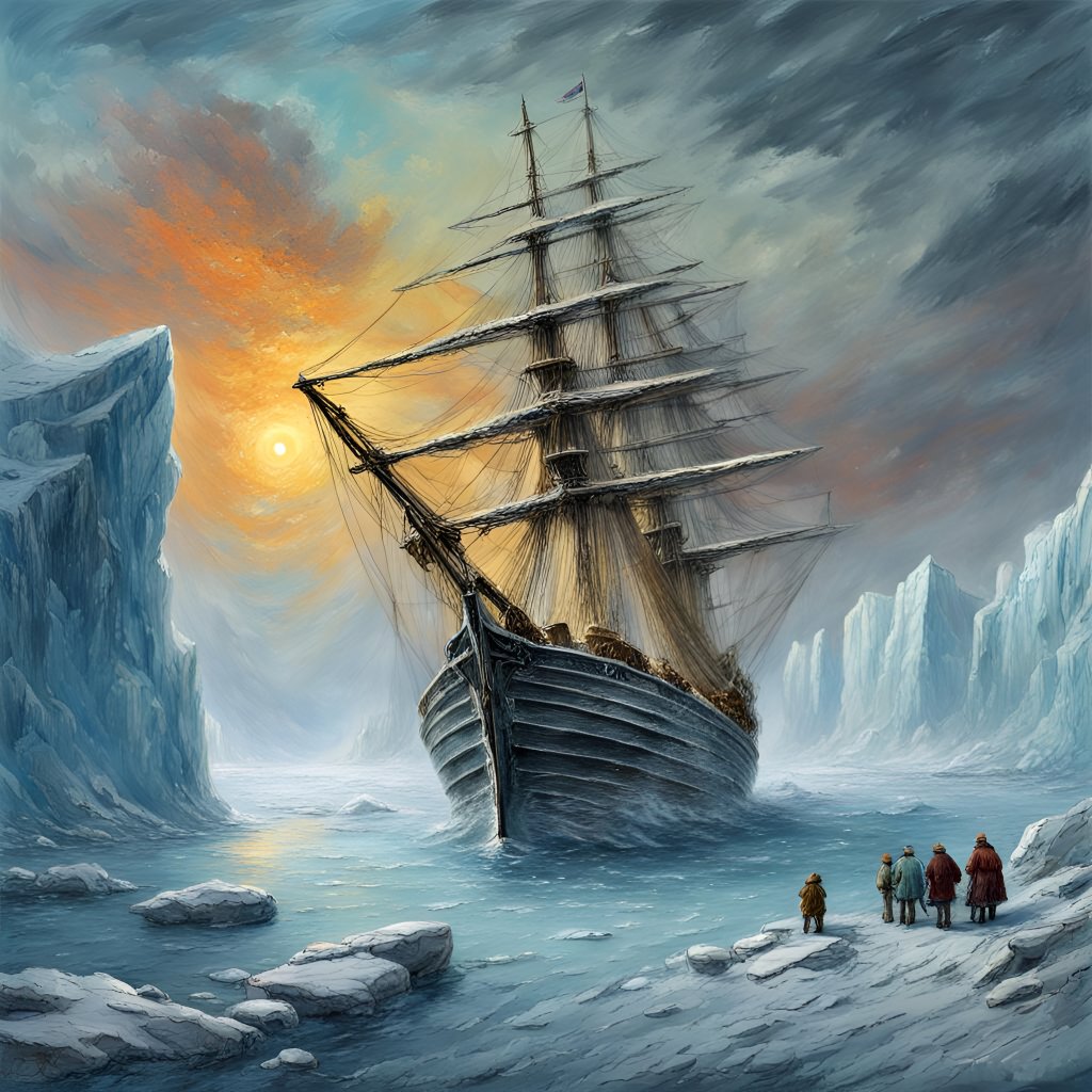 Sailing boat freezed in the ice
